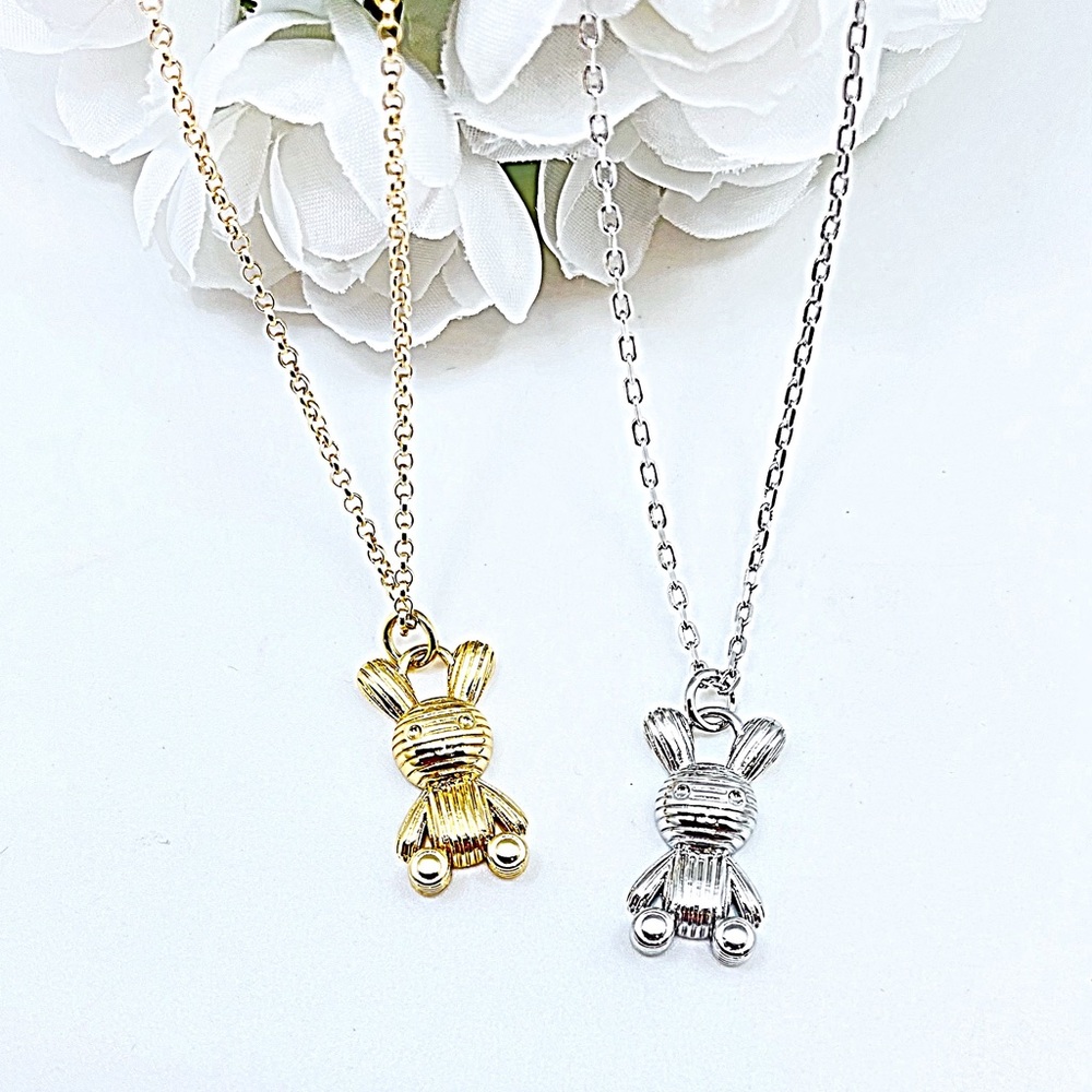 Balloon Bunny Necklaces in White or Yellow Gold Filled, NWT, 14-18”, Gift Box
